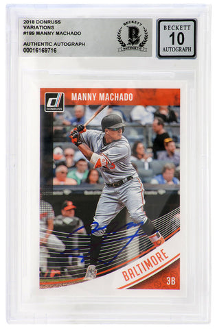 Manny Machado Signed Orioles 2018 Donruss Variations Card #189 (Beckett Auto 10)