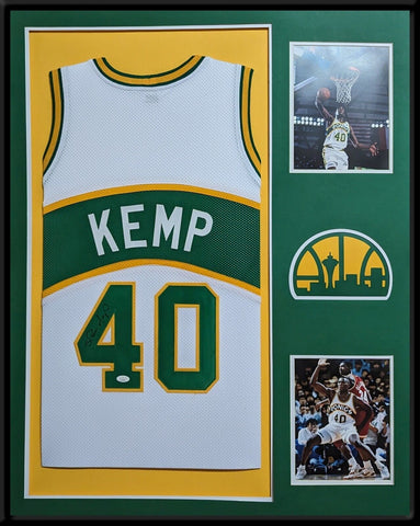 FRAMED SEATTLE SUPERSONICS SHAWN KEMP AUTOGRAPHED SIGNED JERSEY JSA COA