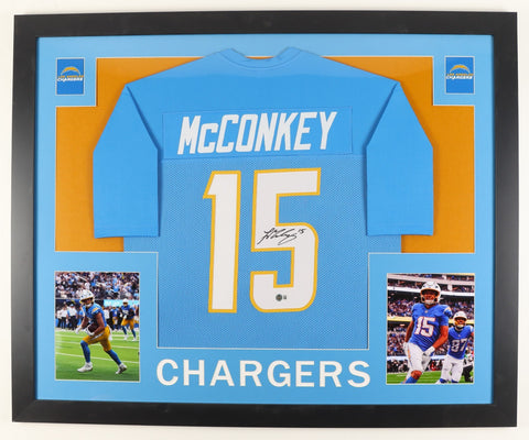 Ladd McConkey Signed Las Angeles Chargers 35"x43" Framed Jersey (Beckett) W.R.