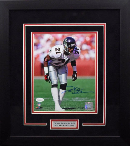 DEION SANDERS AUTOGRAPHED ATLANTA FALCONS 8x10 FRAMED PHOTO JSA