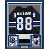 Framed Autographed/Signed Andrei Vasilevskiy 35x39 Black Hockey Jersey JSA COA