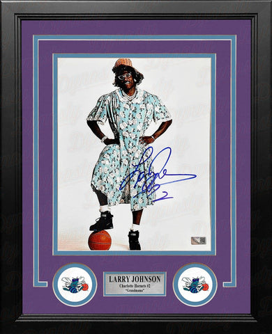 Larry Johnson Grandmama Charlotte Hornets Autographed 8x10 Framed Photo Steiner