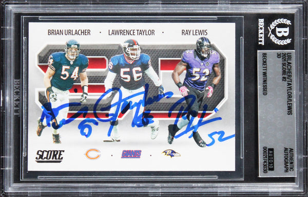 (3) Taylor, Urlacher & Lewis Signed 2021 Score 3D #2 Card Auto 10! BAS Slabbed