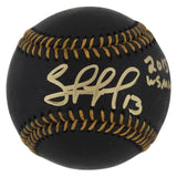 Royals Salvador Perez "2015 WS MVP" Signed Black Oml Baseball BAS Witnessed