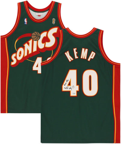 Shawn Kemp Seattle Supersonics Signed Green Authentic Jersey & "Reign Man" Insc