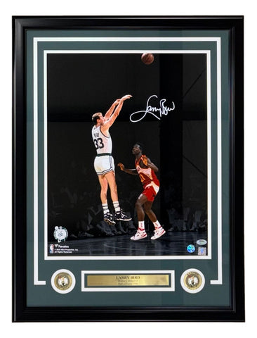 Larry Bird Signed Framed 16x20 Celtics vs Dominique Wilkins Photo Bird+PSA/DNA