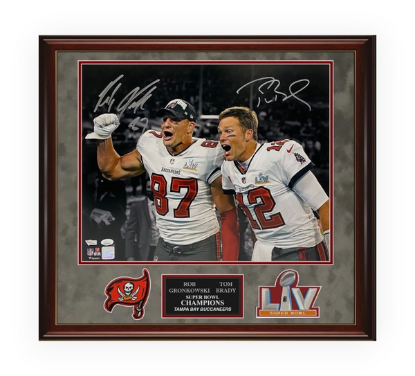 Tom Brady & Rob Gronkowski Autographed Photograph Framed To 23x29 Fanatics JSA