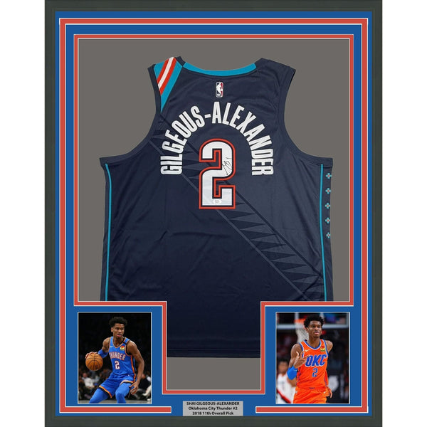 Framed Signed Shai Gilgeous-Alexander SGA 35x39 Navy Blue CE Jersey PSA COA