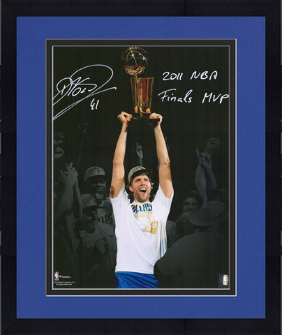 FRMD Dirk Nowitzki Mavericks Signed 11x14 2011 Finals Spotlightht Photo w/Insr