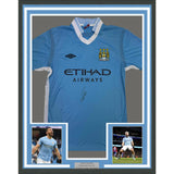 Framed Autographed/Signed Sergio Kun Aguero 35x39 Man City Jersey Beckett COA #2