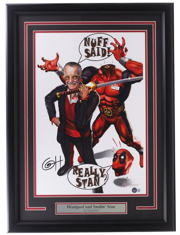 Greg Horn Signed Framed 13x19 Deadpool and Smilin' Stan LE Lithograph BAS