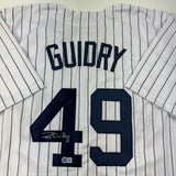 Autographed/Signed Ron Guidry New York Pinstripe Jersey Beckett BAS COA