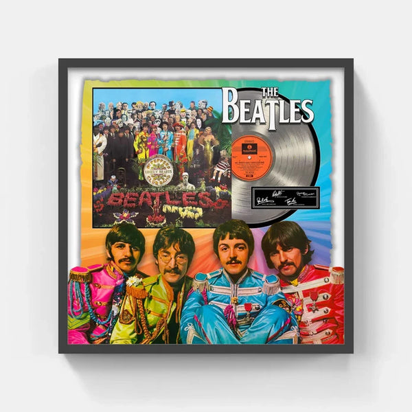 Beatles Platinum Album with Laser Signatures Framed 26x26