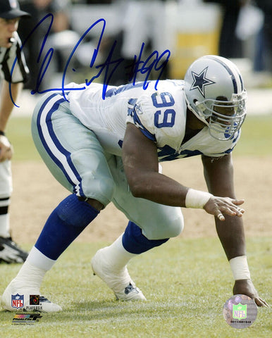Chris Canty Signed Dallas Cowboys White Jersey Stance 8x10 Photo -(SCHWARTZ COA)