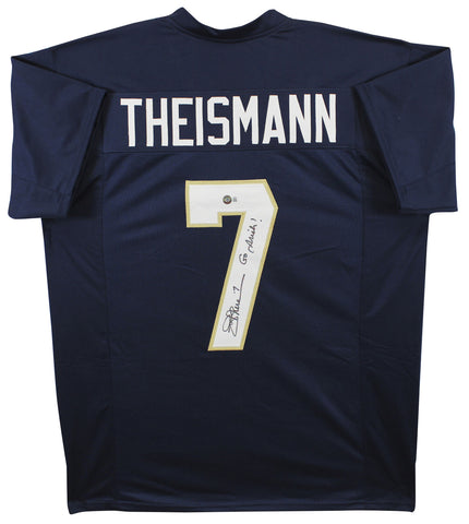 Notre Dame Joe Theismann "Go Irish!" Signed Navy Blue Pro Style Jersey BAS Wit