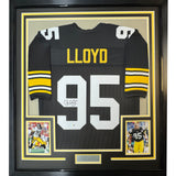 Framed Autographed/Signed Greg Lloyd 35x39 Pittsburgh Black Jersey Beckett COA