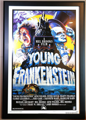 Young Frankenstein Framed Movie Poster signed by Mel Brooks and Gene Wilder