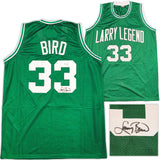 BOSTON CELTICS LARRY BIRD AUTOGRAPHED GREEN JERSEY BECKETT BAS WITNESS 236680