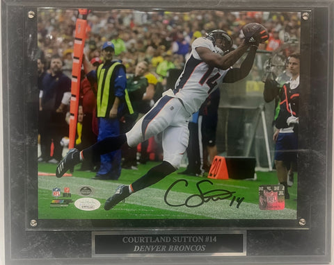 Courtland Sutton Autographed Denver Broncos 8x10 Photo -- with Plaque JSA COA
