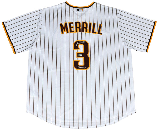 JACKSON MERRILL SIGNED SAN DIEGO PADRES #3 WHITE NIKE JERSEY W/ SLAM DIEGO