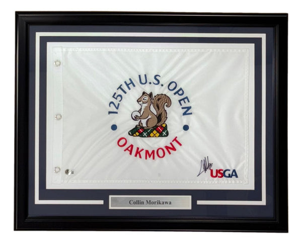 Collin Morikawa Signed Framed 125th PGA US Open Golf Flag BAS