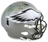 Eagles Miles Sanders "Fly Eagles Fly" Signed Flash F/S Speed Rep Helmet BAS Wit