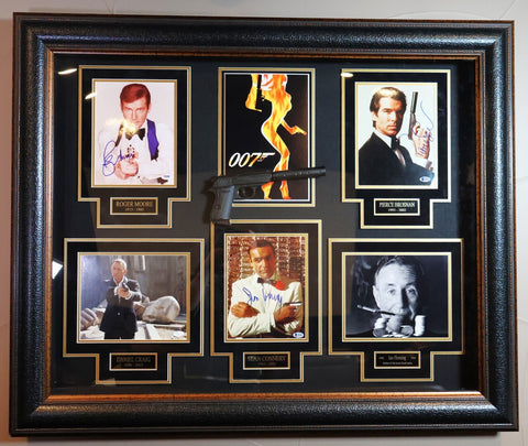 James Bond 007 Collage Autographed by S. Connery, R. Moore, P. Brosnan, D. Craig