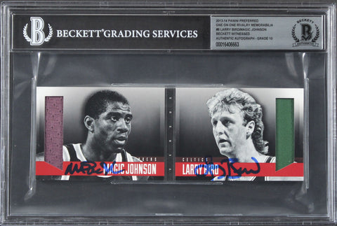 Larry Bird & Magic Johnson Signed 2013 Panini Preferred #8 Card Auto 10 BAS Slab