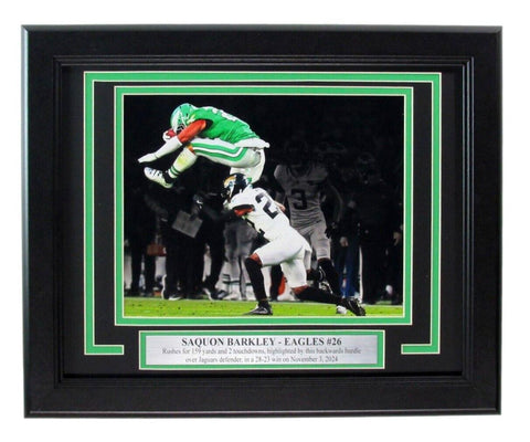 Saquon Barkley Reverse Hurdle 8x10 Photo Philadelphia Eagles Framed 193527