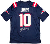 PATRIOTS MAC JONES AUTOGRAPHED BLUE NIKE GAMEDAY JERSEY SIZE L BECKETT QR 202967