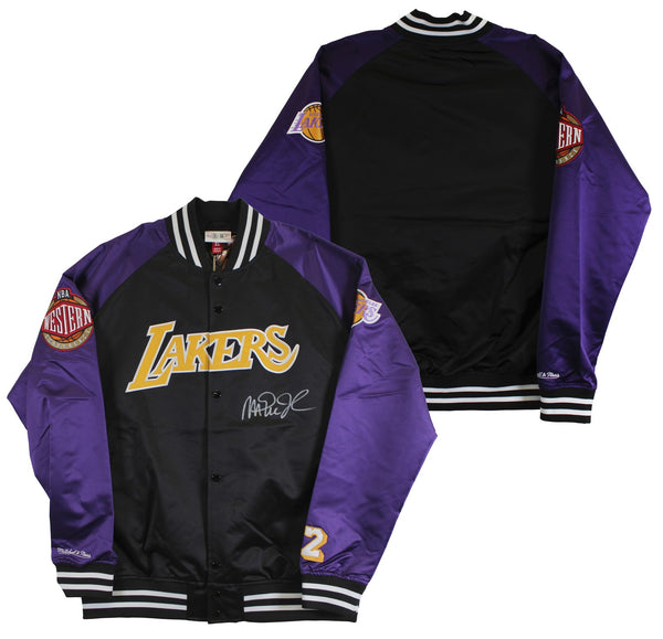 Lakers Magic Johnson Signed Black M&N Warm Up Jacket w/ Patches BAS Witnessed 2