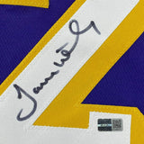 Framed Autographed/Signed James Worthy 33x42 LA Purple Jersey Steiner COA