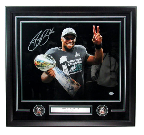 Saquon Barkley Signed/Auto 16x20 Photo Eagles Super Bowl LIX Framed PSA 194062
