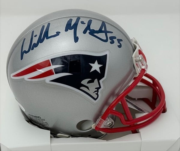 Patriots 3 x SB Champ WILLIE McGINEST Signed Riddell VSR4 Mini Helmet AUTO - JSA