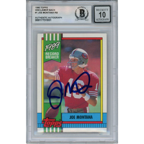 Joe Montana Autographed/Signed 1990 Topps #1 Slabbed Trading Card Beckett 49903