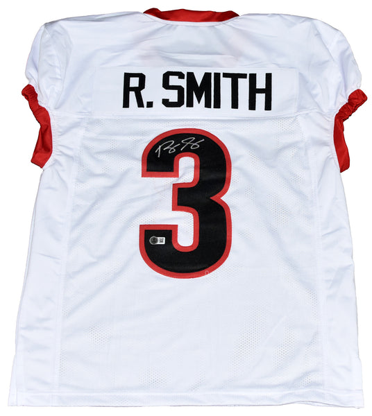 ROQUAN SMITH AUTOGRAPHED GEORGIA BULLDOGS #3 WHITE GAME CUT JERSEY BECKETT