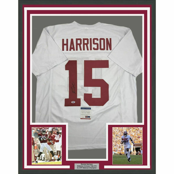 FRAMED Autographed/Signed RONNIE HARRISON 33x42 Alabama White Jersey PSA COA