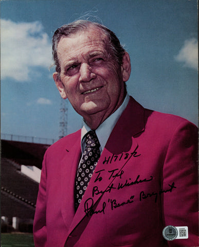 Paul Bear Bryant Autographed 8x10 Photo Alabama "To Ted" Beckett BAS #AE08255