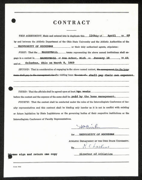 Fritz Crisler HOF Michigan Head Coach Signed/Auto Contract PSA BA199016