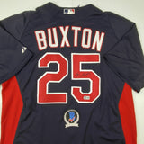 Autographed/Signed BYRON BUXTON Minnesota Twins Blue Majestic Jersey Beckett COA