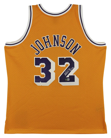 Lakers Magic Johnson "#32" Signed 1984-85 M&N HWC Swingman Yellow Jersey BAS Wit