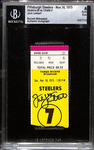 Jack Lambert Signed Pittsburgh Steelers 11/16/75 Ticket Stub Slab Beckett 38400