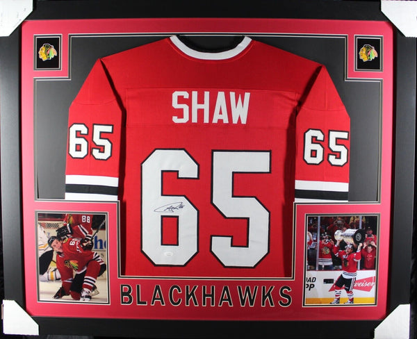 Andrew Shaw Autographed Signed (Blackhawks Red Skyline) Framed Jersey JSA