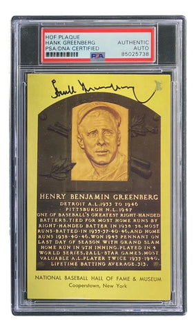 Hank Greenberg Signed 4x6 Detroit Tigers HOF Plaque Card PSA 85025738