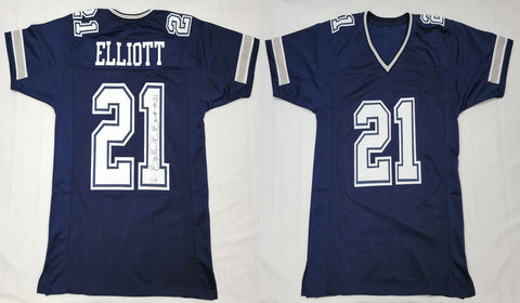 Ezekiel Elliott Autographed Dallas Cowboys Custom Blue Jersey Beckett Witnessed