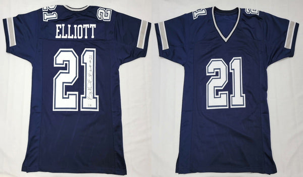 Ezekiel Elliott Autographed Dallas Cowboys Custom Blue Jersey Beckett Witnessed