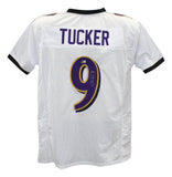 Justin Tucker Autographed/Signed Pro Style White XL Jersey Beckett 39571