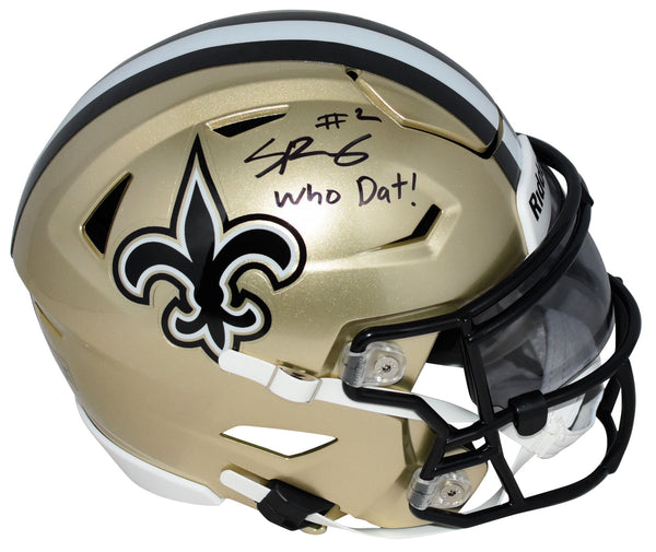 SPENCER RATTLER AUTOGRAPHED NEW ORLEANS SAINTS SPEEDFLEX MIDI HELMET BECKETT