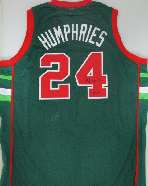 Bucks JAY HUMPHRIES Signed Custom Replica Green/Red Jersey AUTO w/ "88-92"