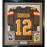 Framed Autographed/Signed Josh Gordon 35x39 Football Brown Jersey JSA COA